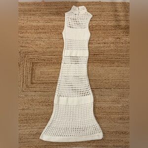 🤍 Theory Cream Open-Knit Maxi Dress | Sleeveless Mock Neck | Size P